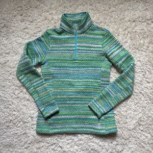 Spyder Women’s Green and Blue Striped Half‑Zip Pullover. GREAT colours! Sz 10